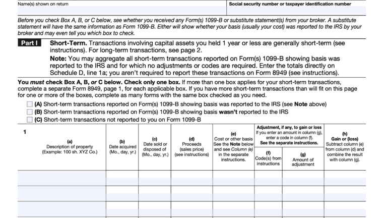 IRS Form 8949 Instructions - Sales & Dispositions of Capital Assets