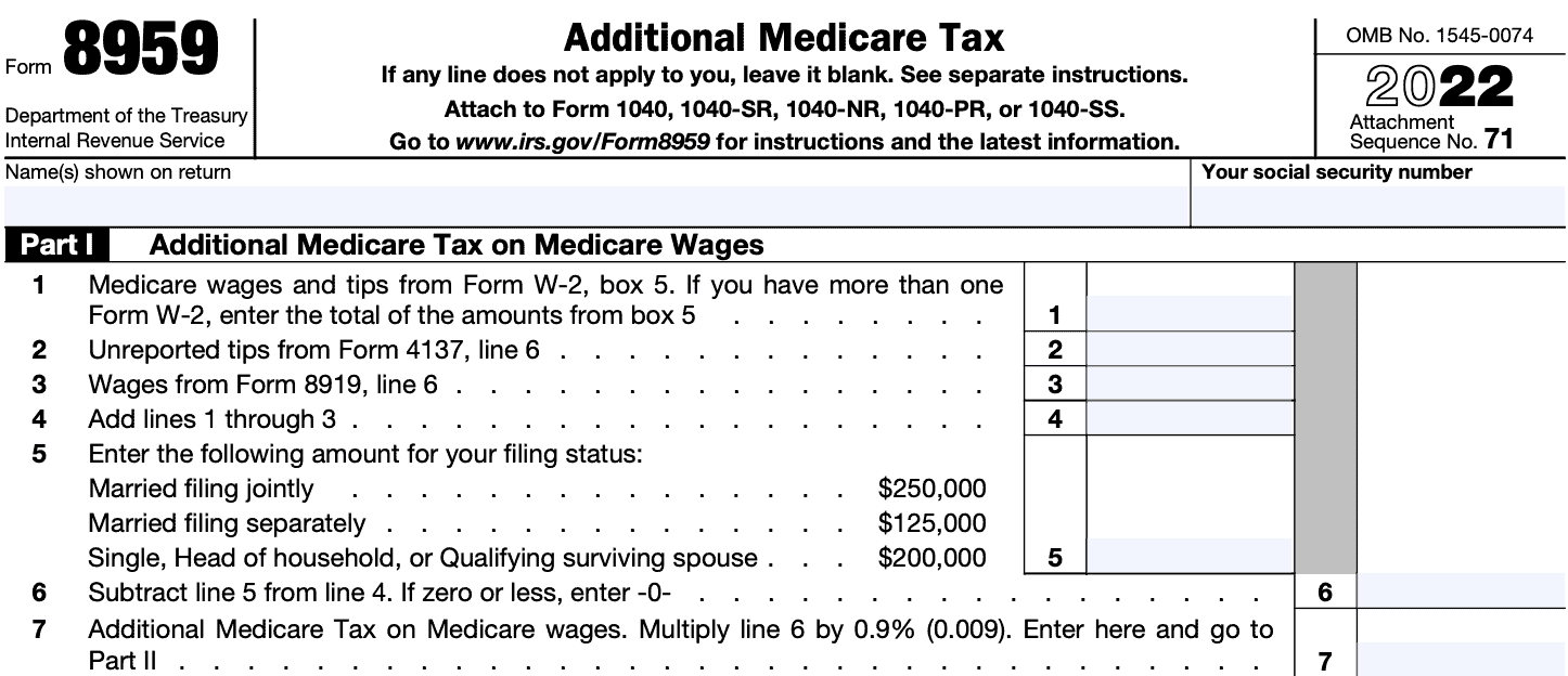 irs form 8959, additional medicare tax, part i: additional medicare tax on medicare wages