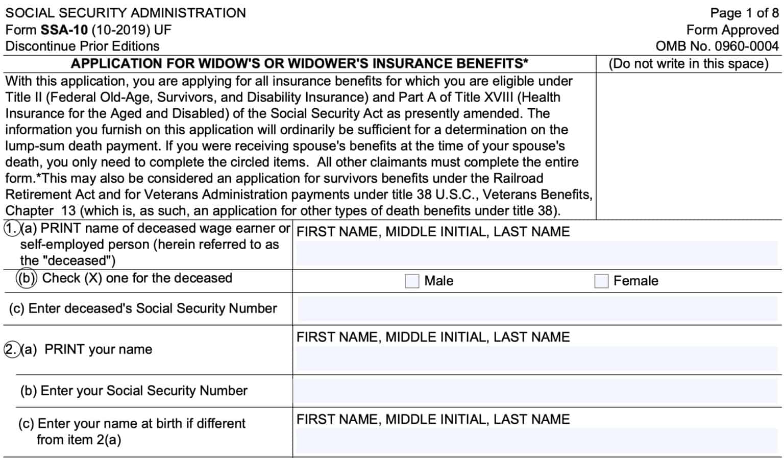 Form SSA 10 Instructions Applying for Survivor Benefits
