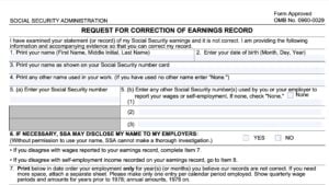 form ssa 7008, request for correction of earnings record