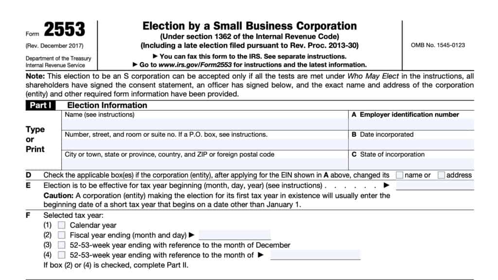 irs form 2553: Election by a small business corporation