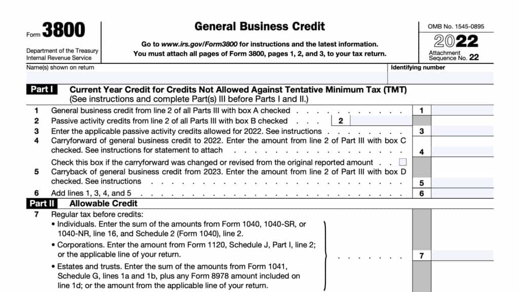 irs form 3800, general business credit