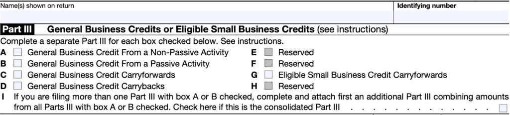 irs form 3800, part iii: general business credits or eligible small business credits