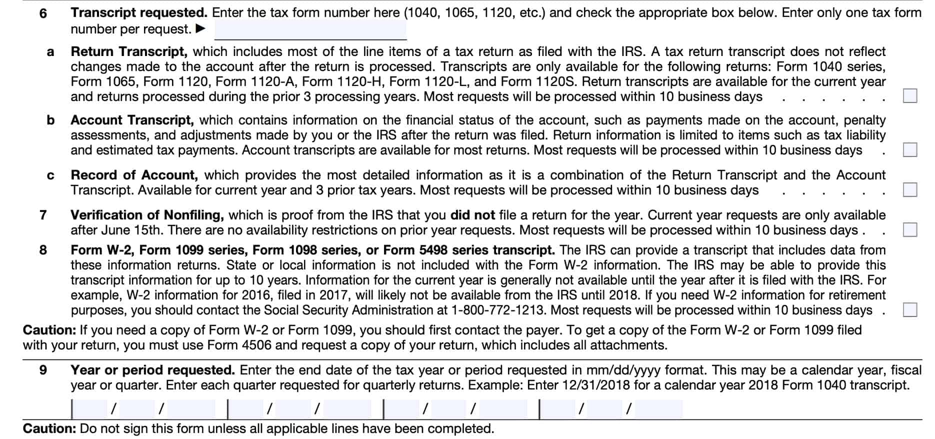 Form 4506-T, request information