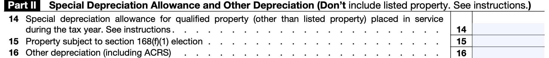 irs form 4562 part ii: special depreciation allowance and other depreciation