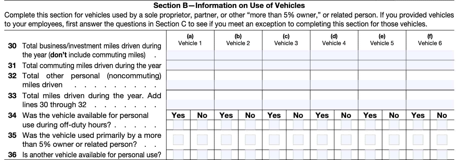 Part v, section b: information on use of vehicles