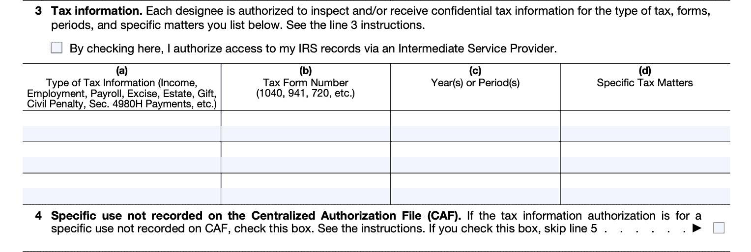 tax information authorization form, lines 3 & 4