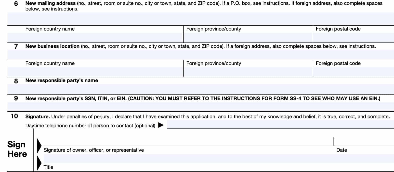 irs form 8822-b, change of address or responsible party - business, bottom