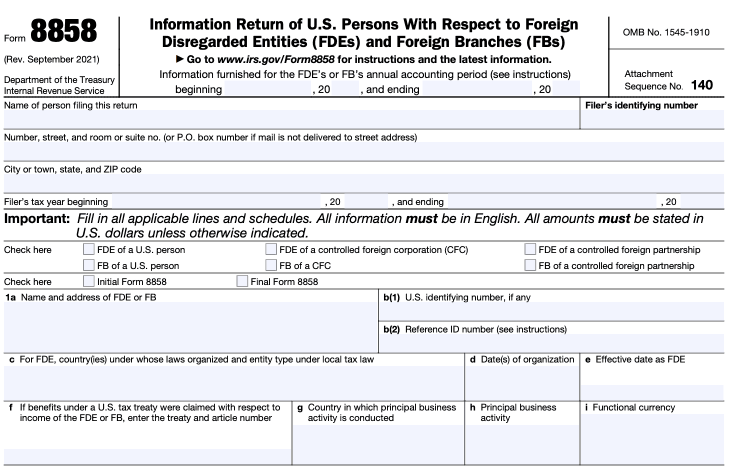 irs form 8858, information return of u.s. persons with respect to foreign disregarded entities (FDEs) and foreign branches (FBs)
