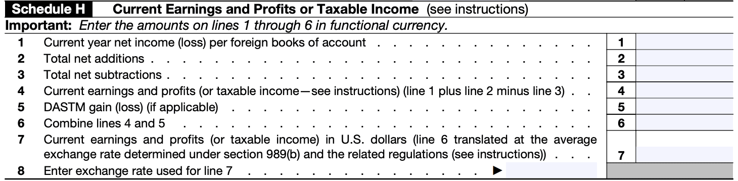schedule h: current earnings and profits or taxable income