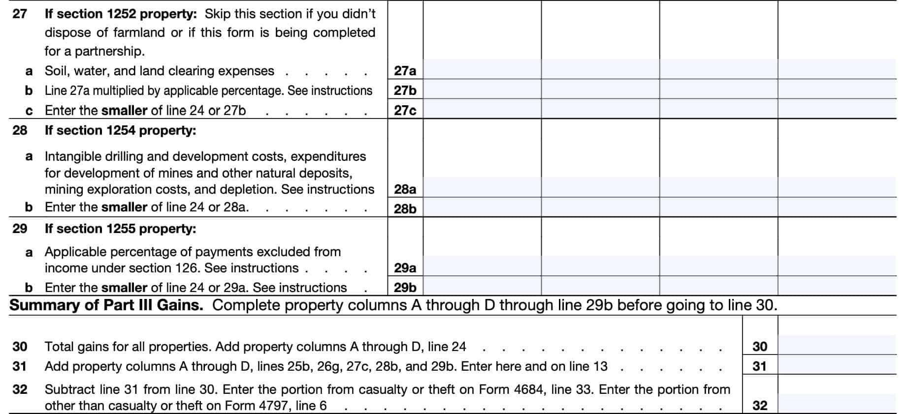 irs form 4797 part iii: gain from disposition of Section 1252, 1254, and 1255 property