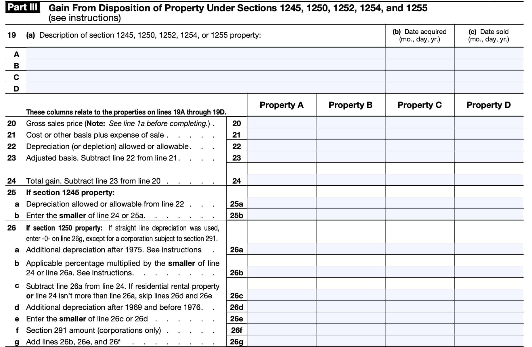 irs form 4797 part iii: gain from disposition of Section 1245 and 1250 property