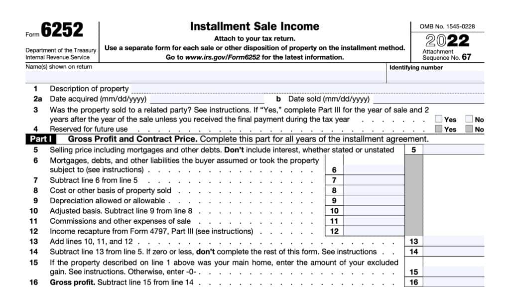 irs form 6252, installment sale income