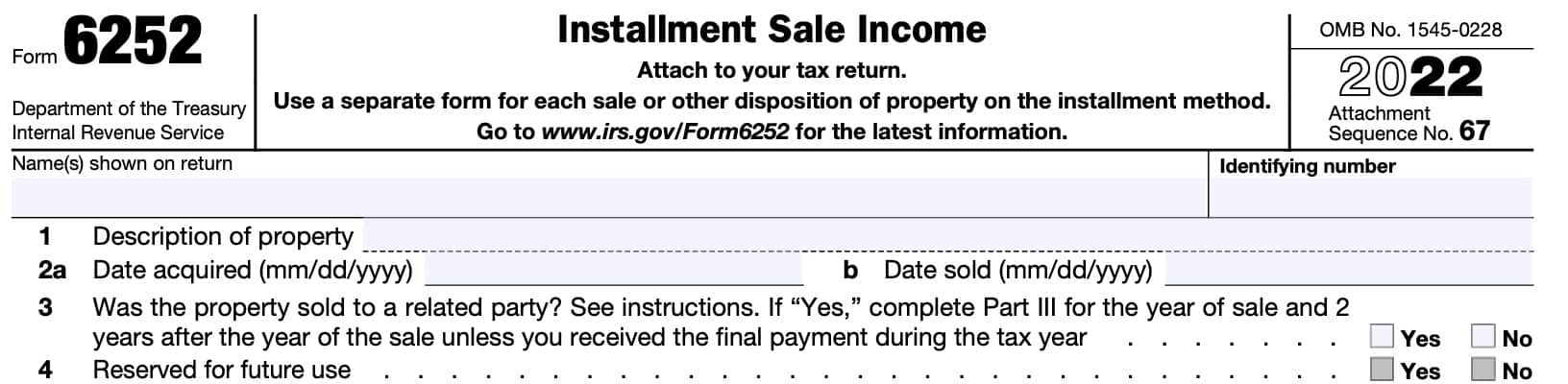 irs form 6252, installment sale income, top of form