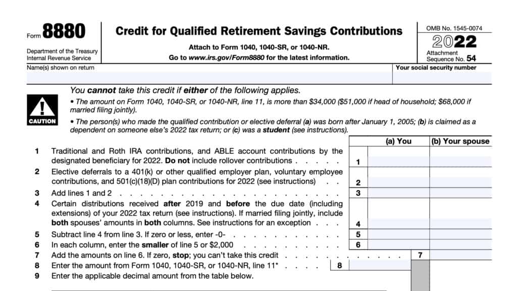 IRS Form 8880, Credit for Qualified Retirement Savings Contributions