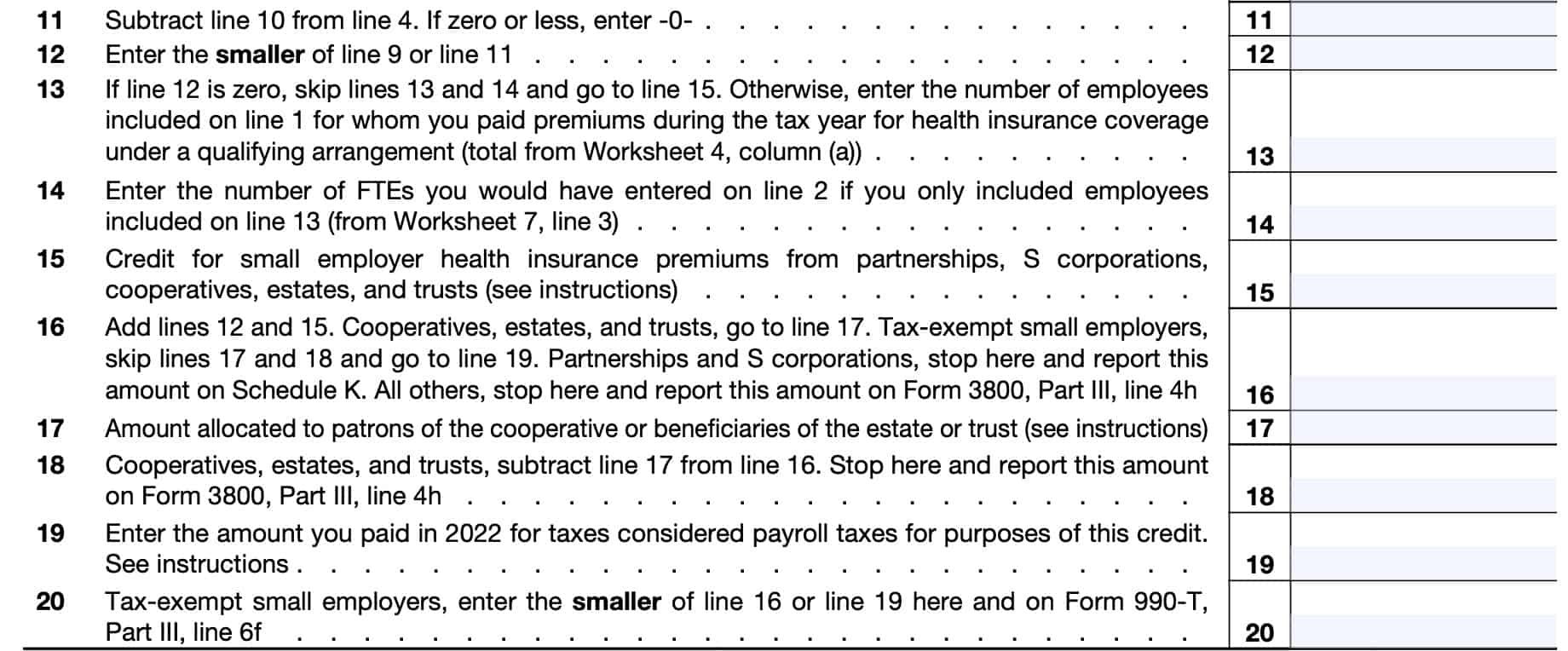 irs form 8941, lines 11 through 20