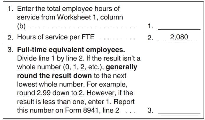 worksheet 2 contains information needed to complete Line 2 regarding FTEs