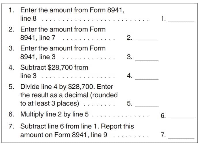 Worksheet 6 contains information needed to complete Line 9, if Line 3 is more than $28,000.