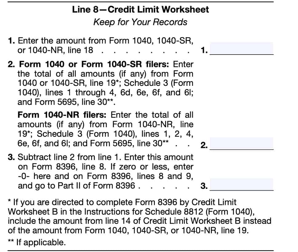 line 8, credit limit worksheet