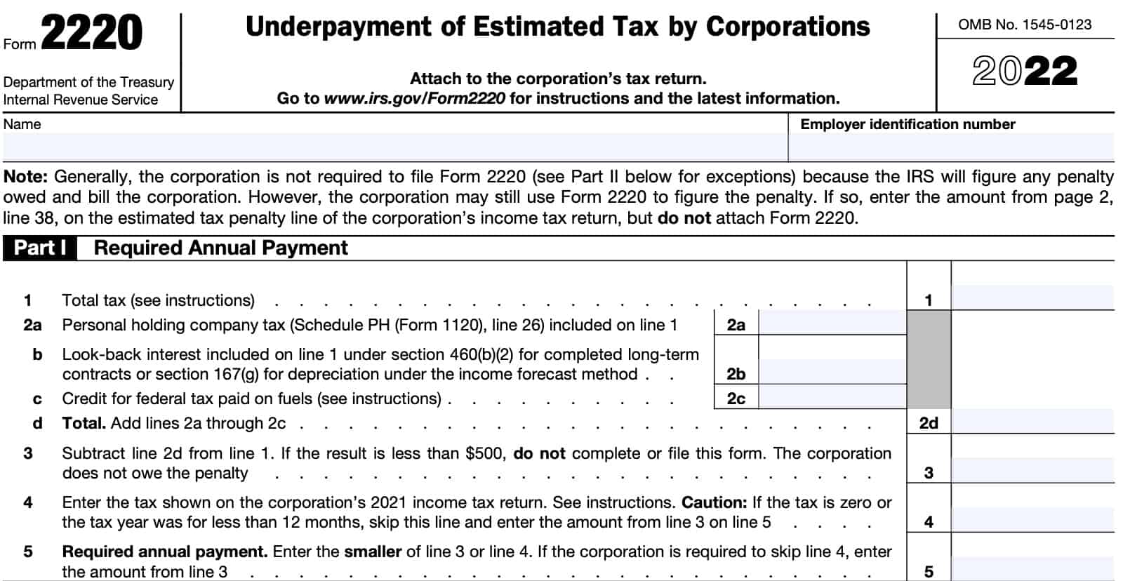 irs form 2220 part i: required annual payment