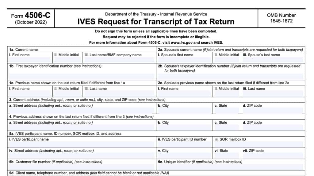 irs form 4506-c, IVES request for transcript of tax return