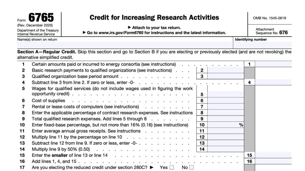 irs form 6765, credit for increasing research activities