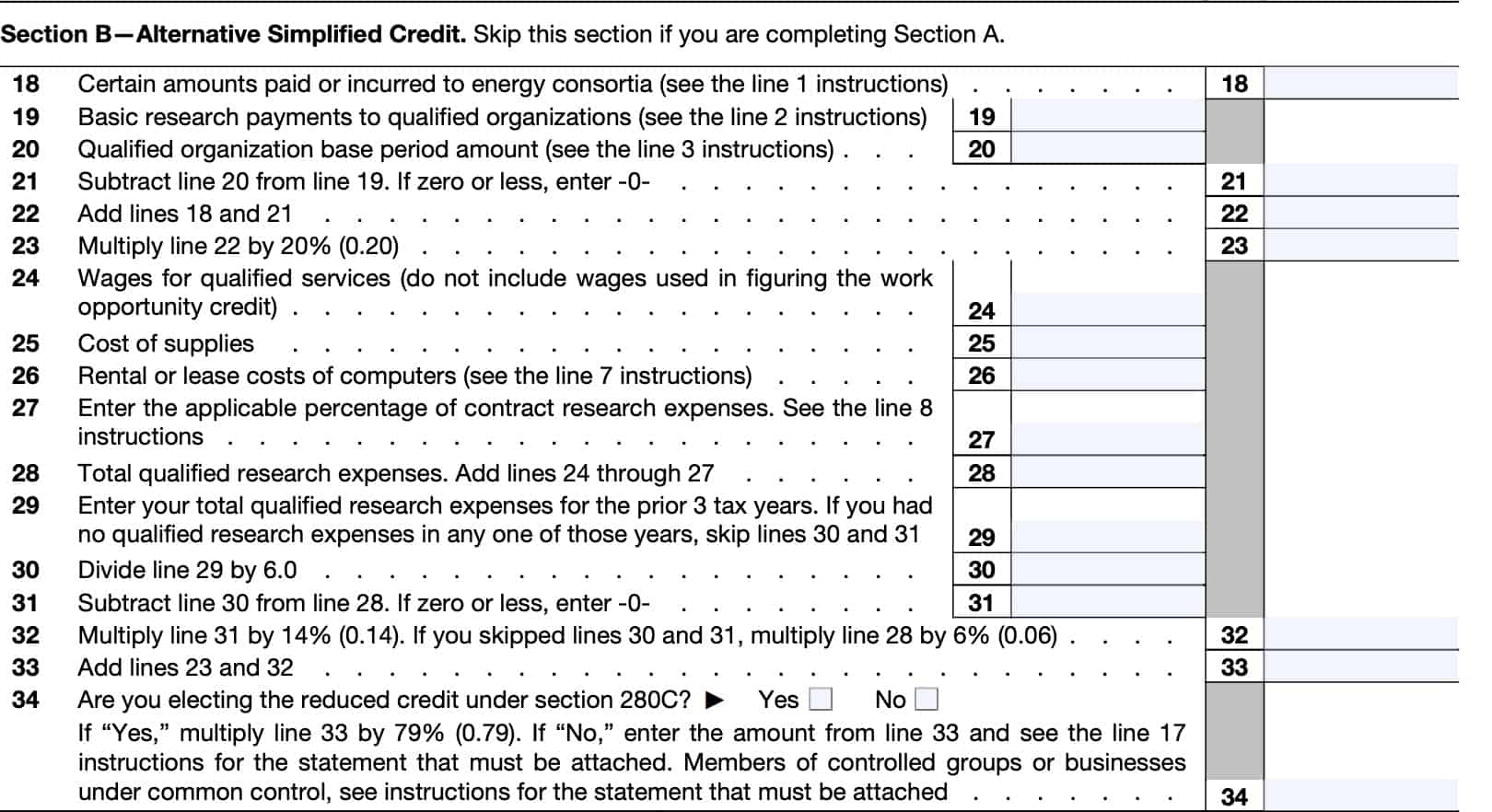 irs form 6765, section b provides alternative simplified tax credit