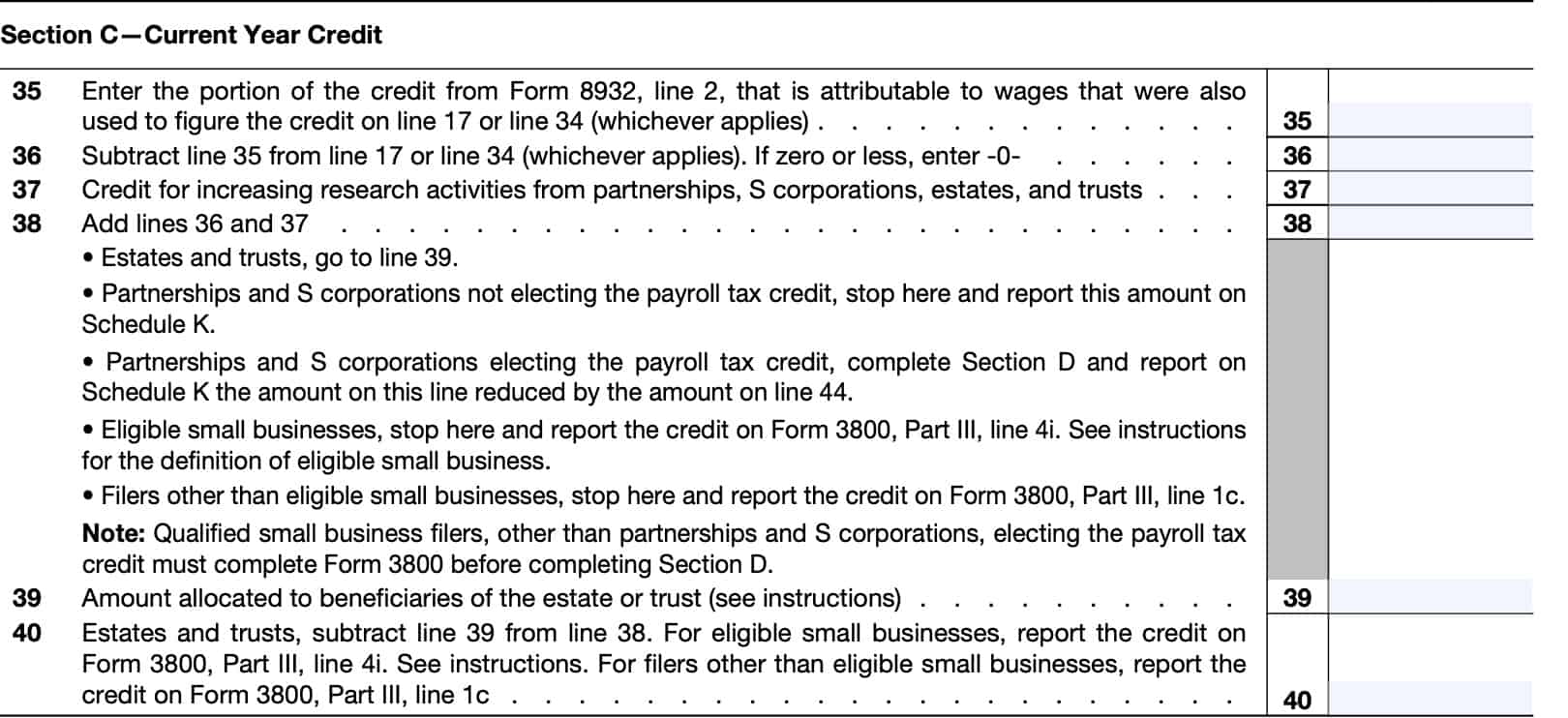 Calculate current year tax credit in Section C