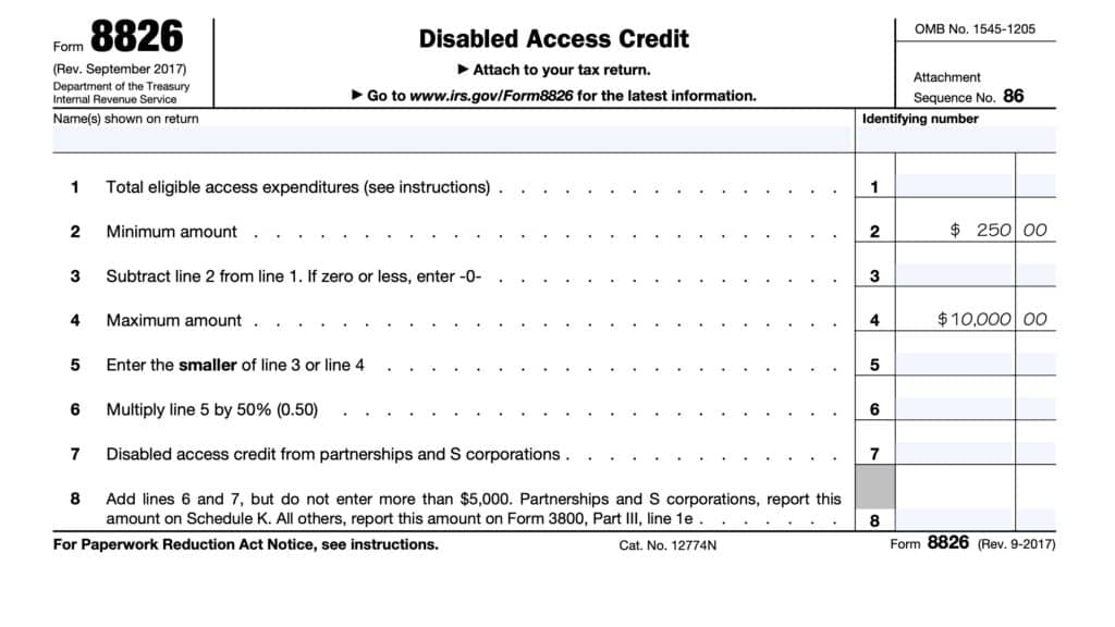 irs form 8826, disabled access credit