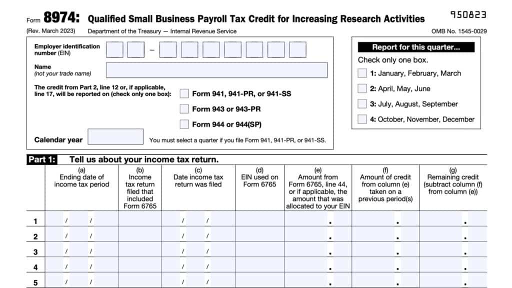 irs form 8974, qualified small business payroll tax credit for increasing research activities