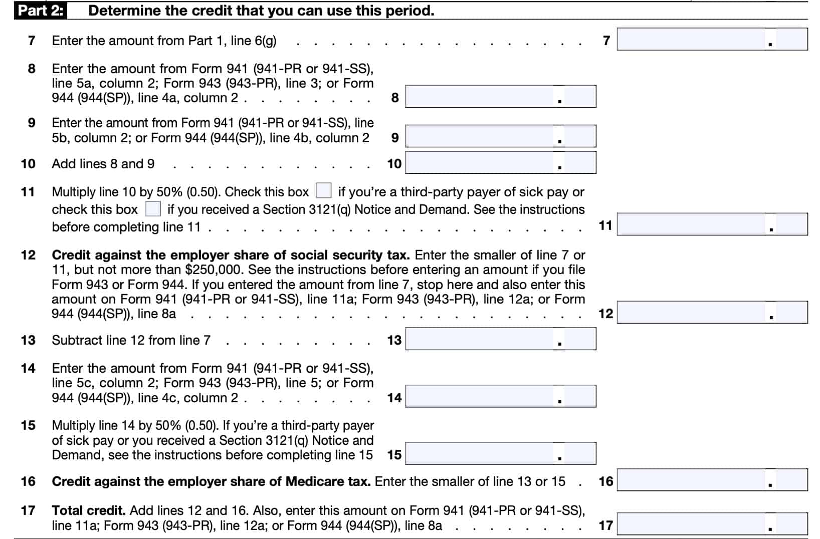 irs form 8974 part 2: determine the credit that you can use this period