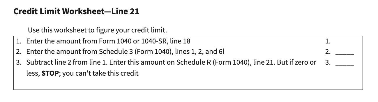 schedule r credit limit worksheet