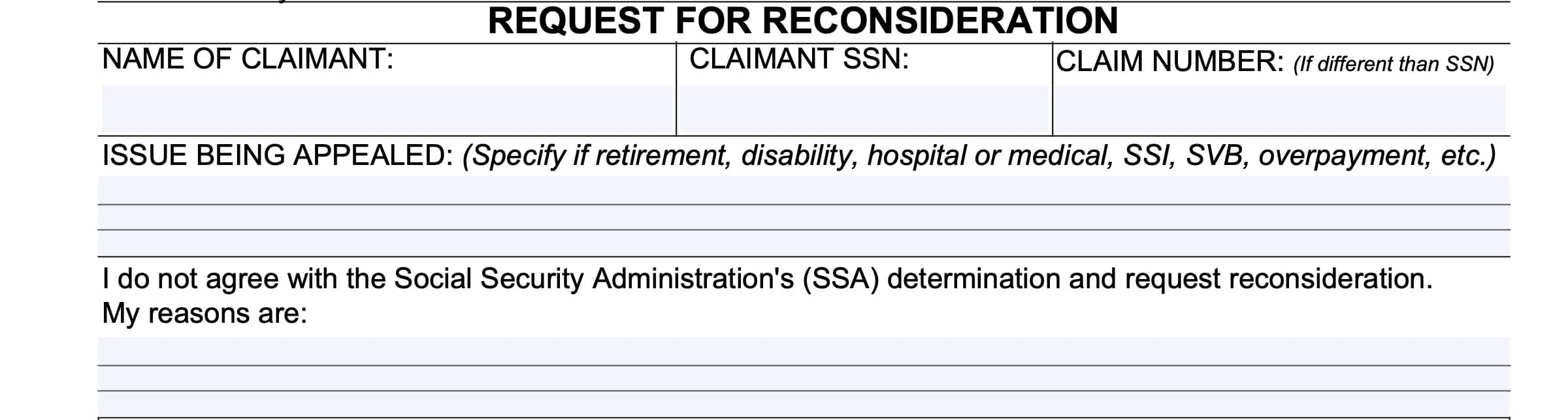 Form SSA 561, Request for reconsideration
