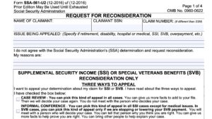 form ssa 561, request for reconsideration