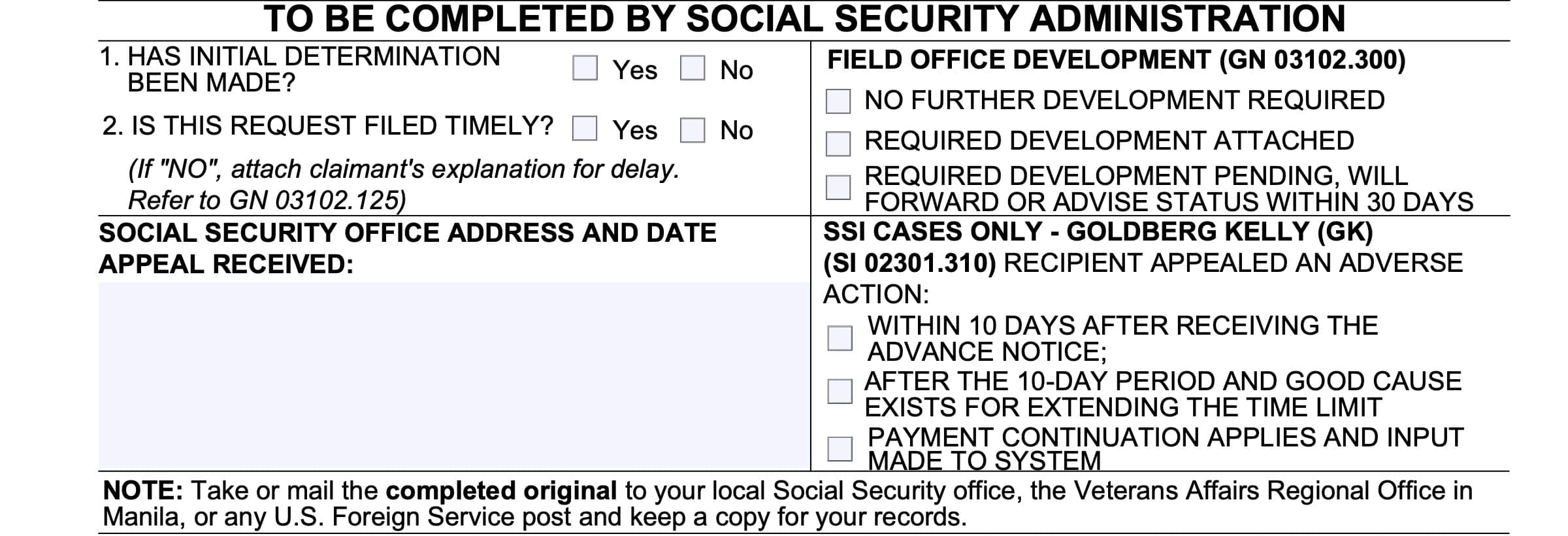 form ssa 561 portion to be completed by the Social Security Administration