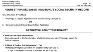 form ssa 711, request for deceased individuals social security record