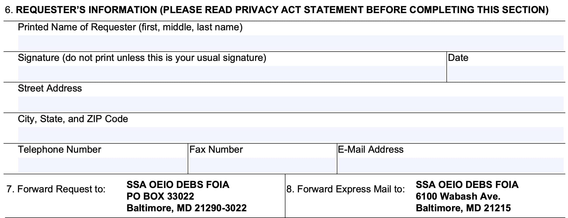 form ssa 711 requester's information