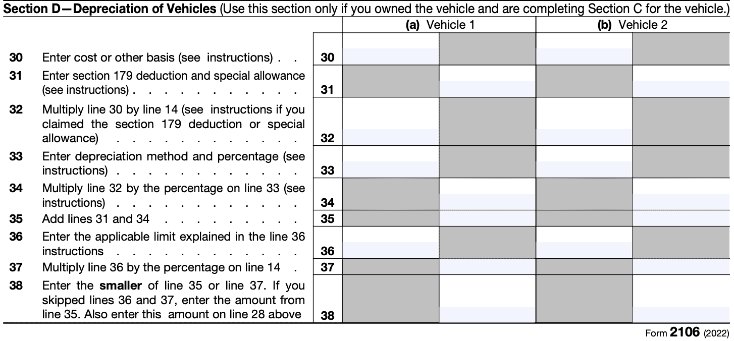 part II, section d: depreciation of vehicles