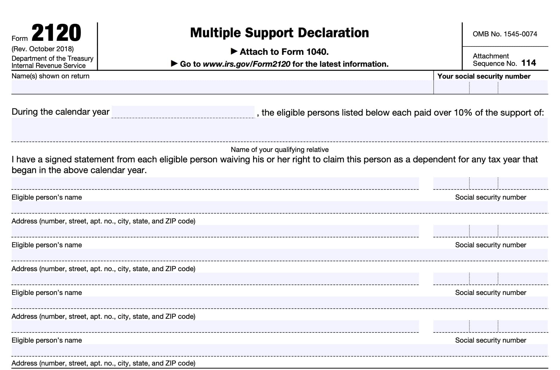 irs form 2120, multiple support declaration