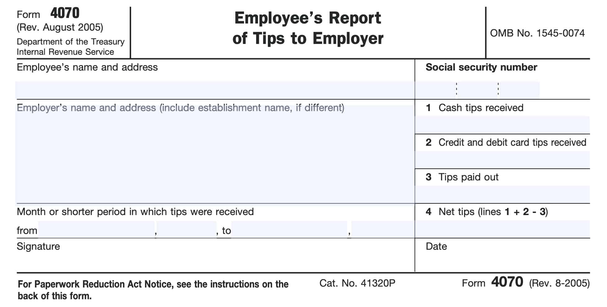 irs form 4070, employee's report of tips to employer