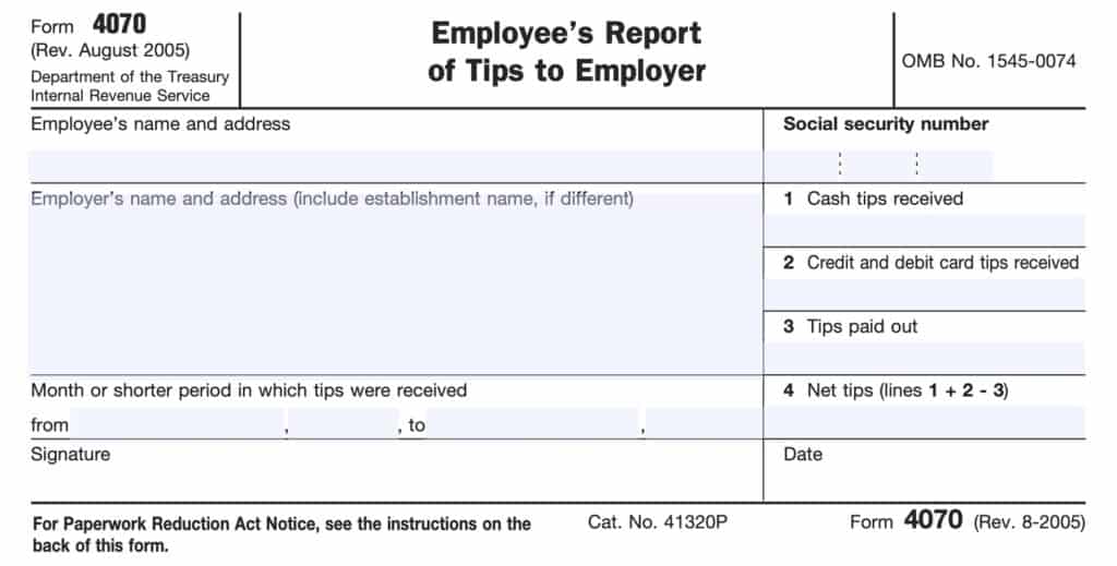 irs form 4070, employee's report of tips to employer