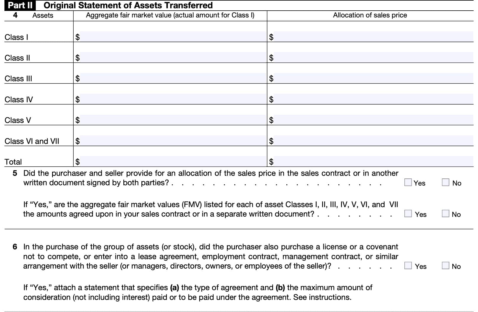 part II: original statement of assets transferred