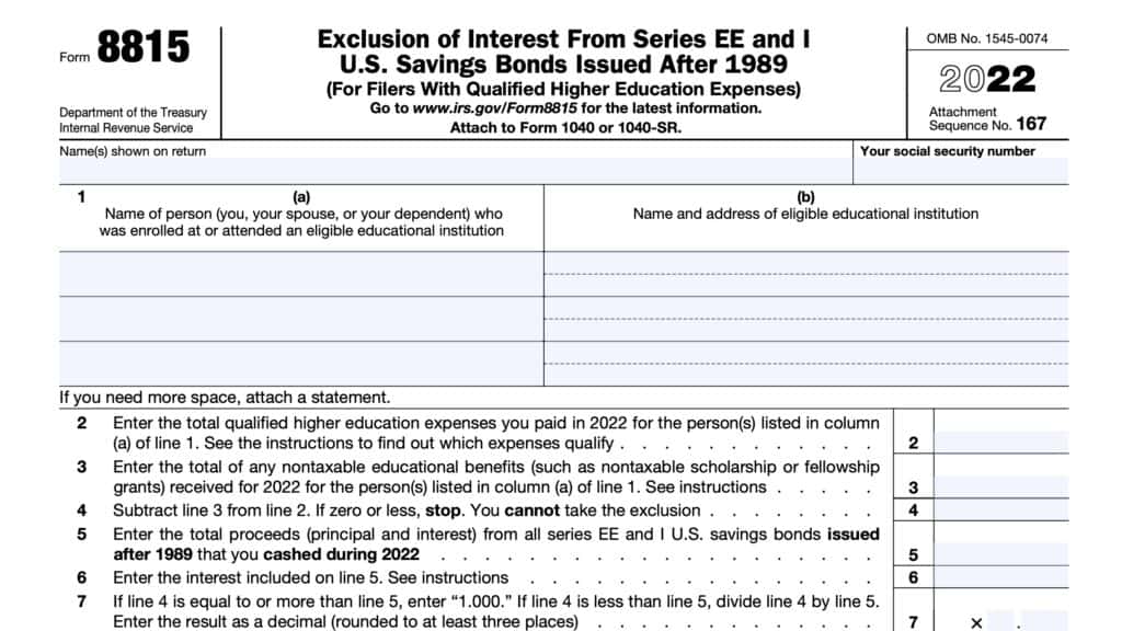 irs form 8815, exclusion of interest from Series EE and U.S. Savings Bonds issued after 1989