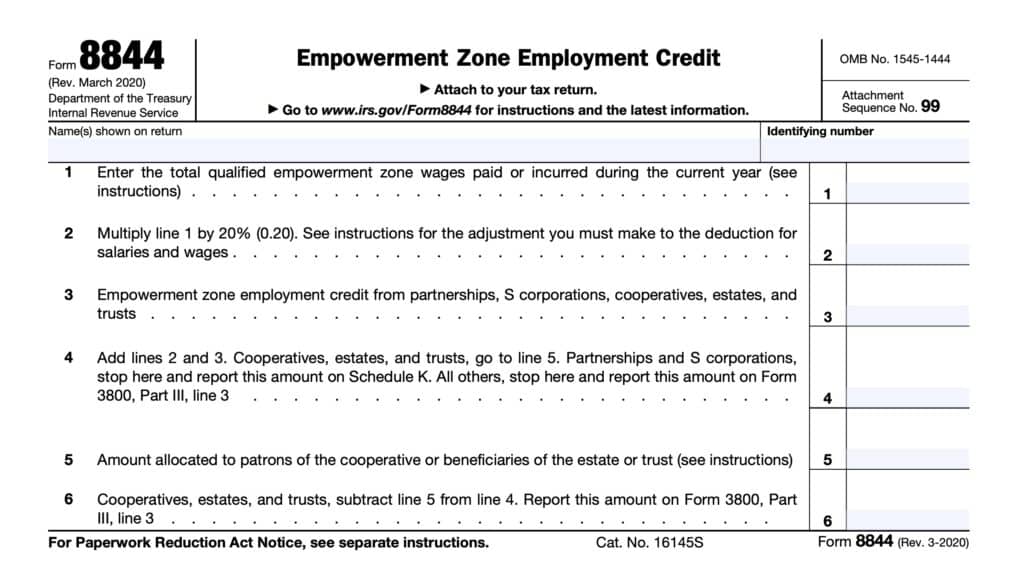 irs form 8844: empowerment zone employment credit