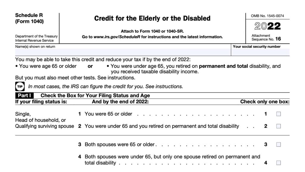 irs schedule r, credit for the elderly or the disabled