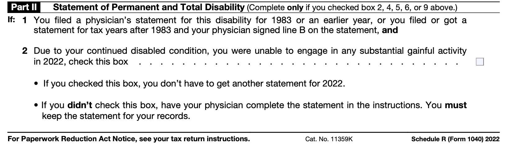 schedule r part ii, statement of permanent and total disability