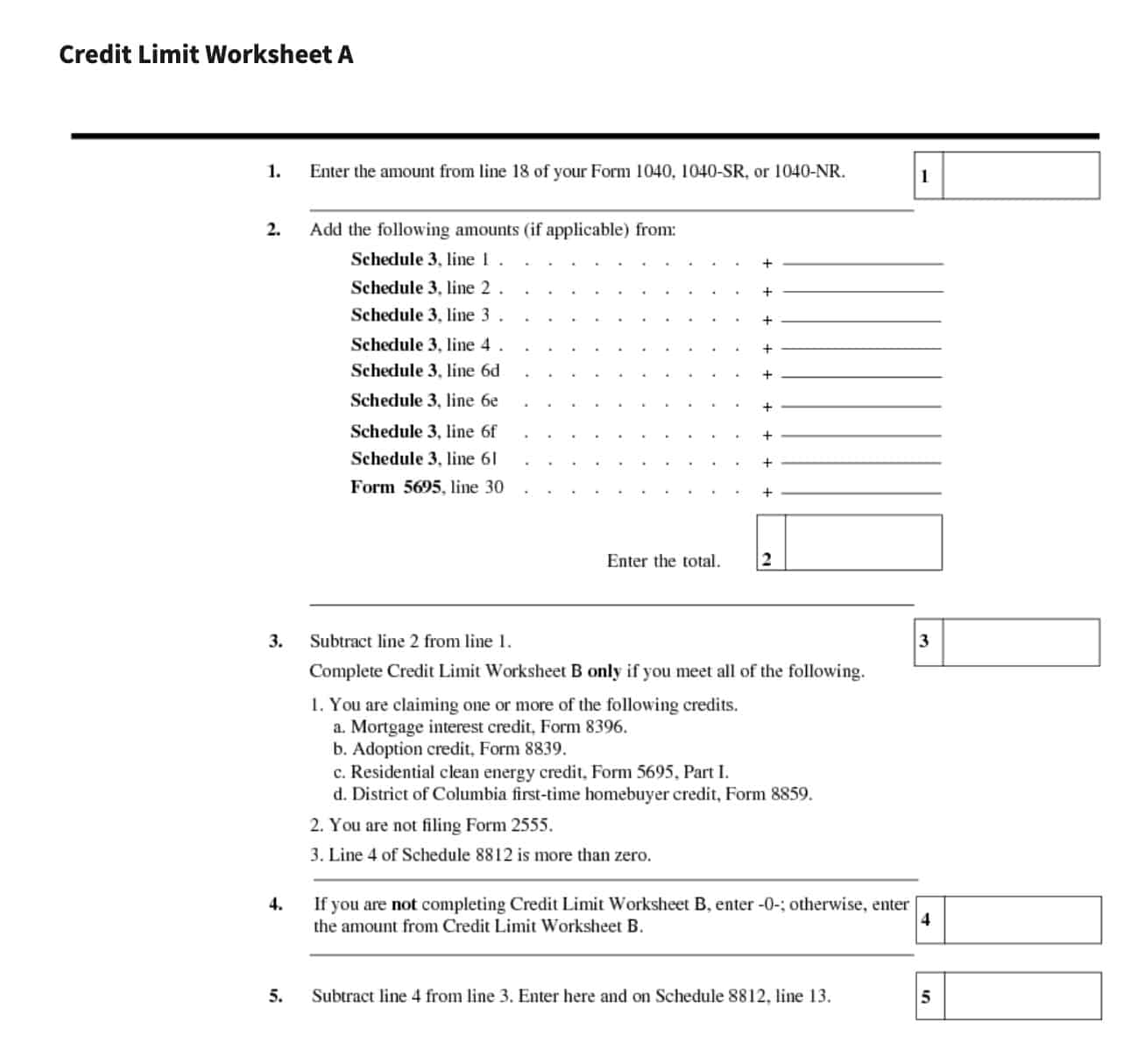 schedule 8812, credit limit worksheet a