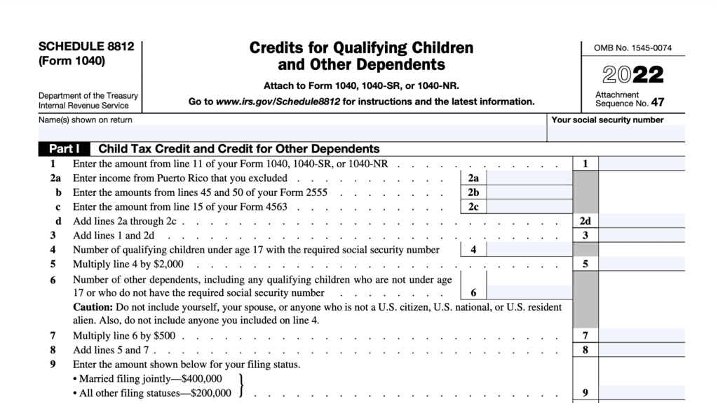 schedule 8812, credits for qualifying children and other dependents