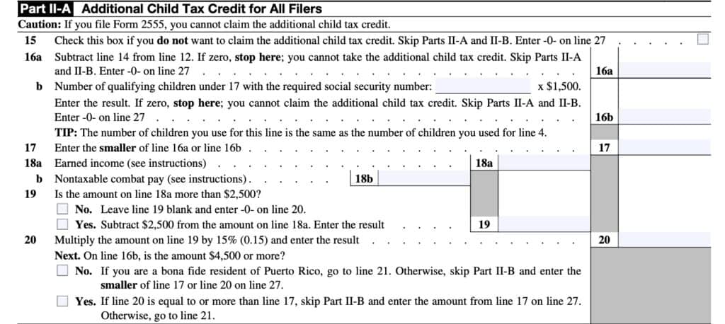 Schedule 8812, part II-A: additional child tax credit for all filers