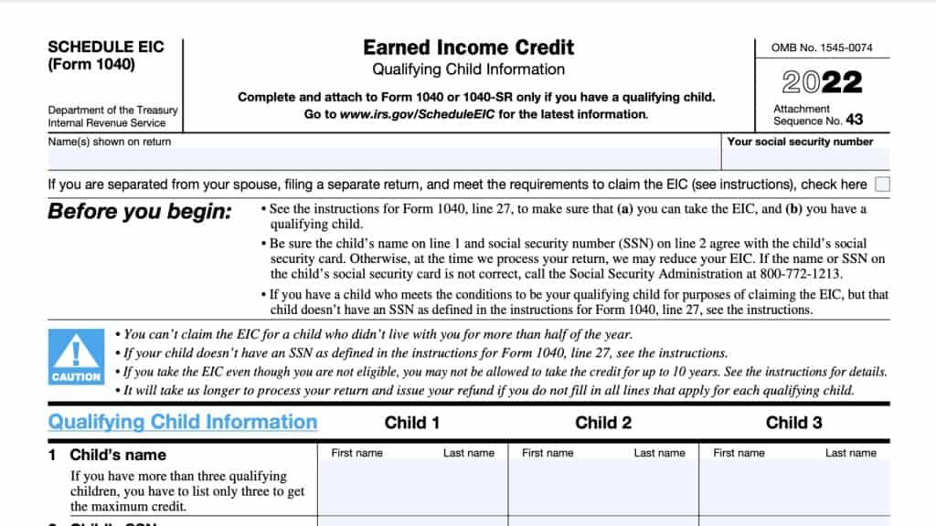schedule eic, earned income credit